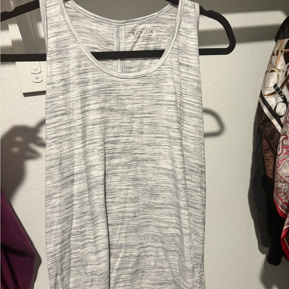 Athleta Light Gray Striped Tank Top